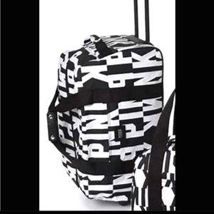 Victoria’s Secret PINK Black White Logo Rolling Duffle Luggage